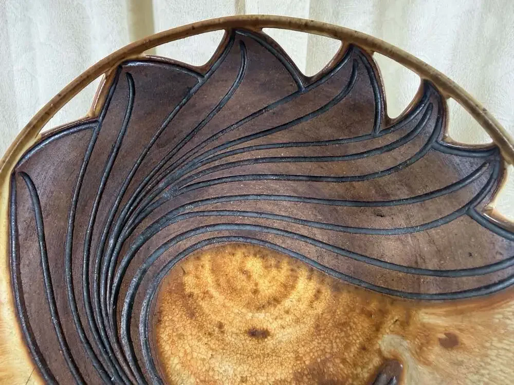 Pixton Studio Ceramic Hand-Carved Wave Design Decorative Bowl